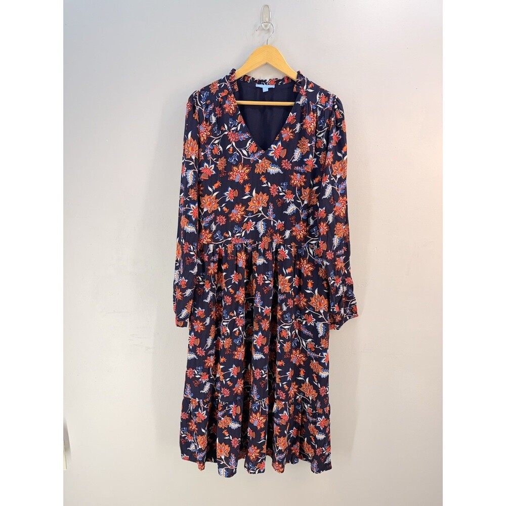 NWT Draper James Womens Midi Dress Sz XL Blue Floral Long Sleeve V Neck Wedding - Picture 4 of 12
